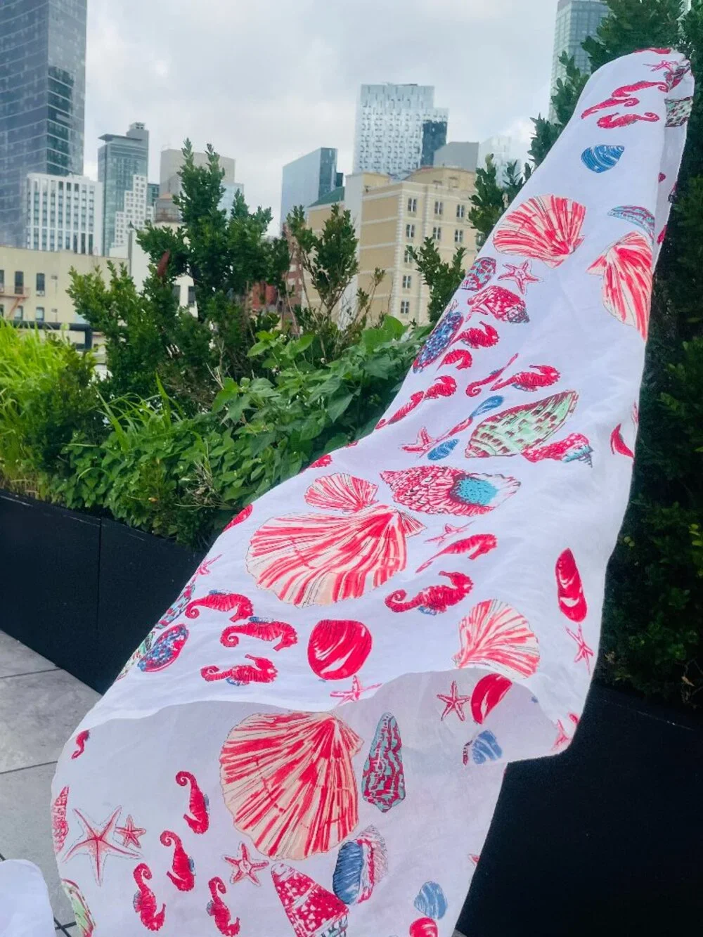 COLORI DI MARE Italian Beach-Themed Scarf Nautical Shell Motifs Pattern